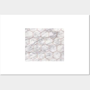 Marble rose gold hexagons Posters and Art